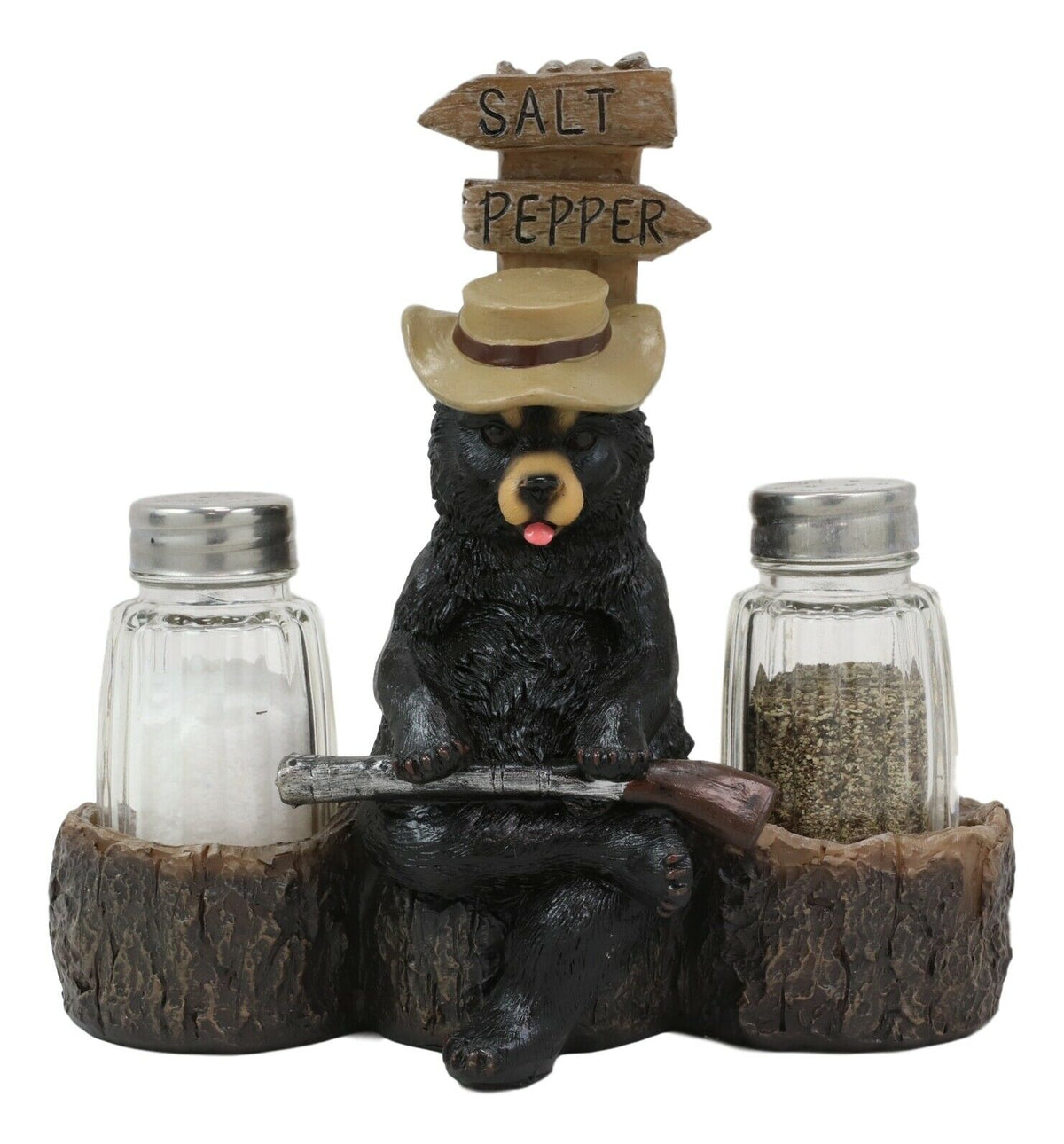 Ebros Western Papa Bear With Shotgun Salt And Pepper Shakers Holder Figurine - Ebros Gift