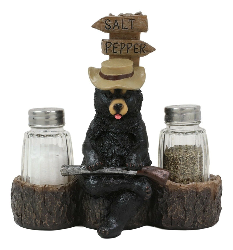 Ebros Western Papa Bear With Shotgun Salt And Pepper Shakers Holder Figurine
