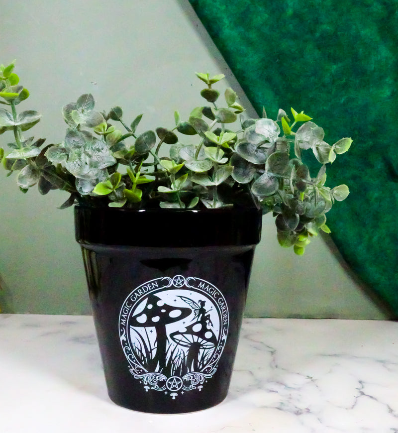 magic pot planter Magic Garden Fairy Mushrooms Triple Moon Wicca Witch Flower Herbs Plan– Ebros Gift