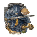 Seated Blue Santa Muerte With Scythe Scales of Justice And Wise Owl Figurine 9"H