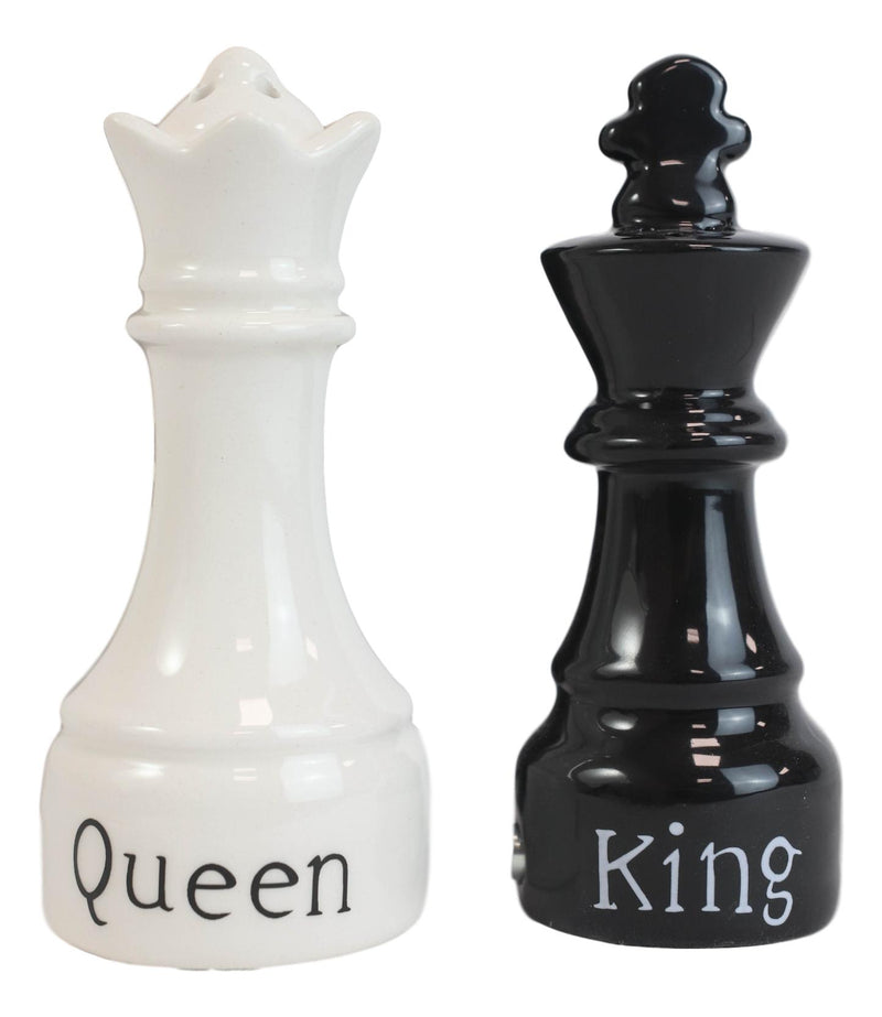 Black King And White Queen Checkmate Chess Ceramic Salt And Pepper Shakers Set