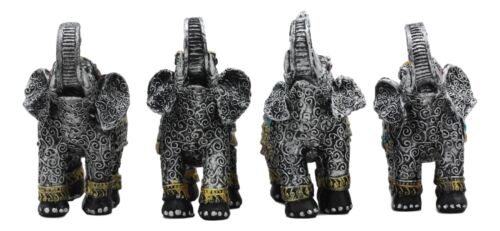 Majestic Indian Elephant Festival Hinduism Decorated Elephants Statue Set of 4