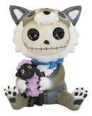 Larger Furrybones Wolfgang Skeleton In Wolf Costume With Purple Sheep Figurine