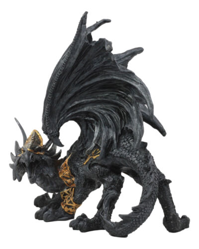 Deimos Roaring Golden Armored Dragon Statue 8"Long Fantasy Collector Home Decor