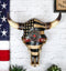 Western Bison Bull Cow Skull With USA Flag Maltese Fire Fighter Cross Wall Decor