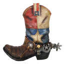 Rustic Western Star Texas Patriot Flag Cowboy Boot With Spur Floral Vase Planter