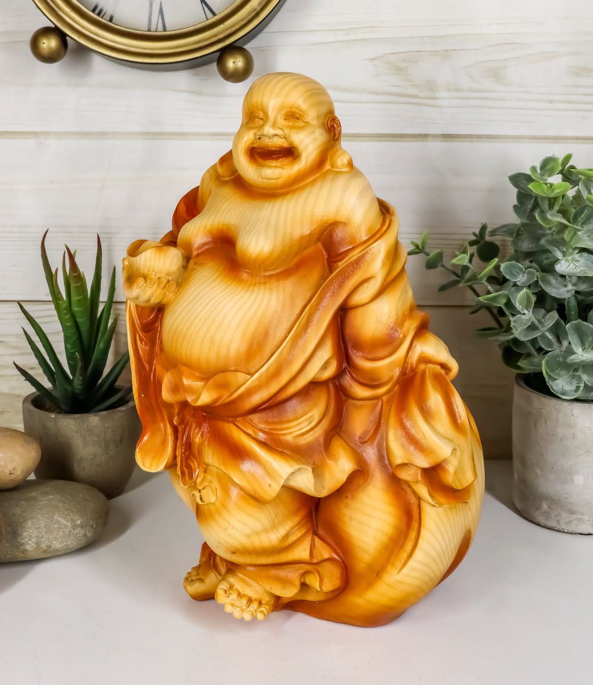 Ebros Feng Shui Hotei Happy Buddha Holding Gold Ingot Figurine 8.5" H - Ebros Gift