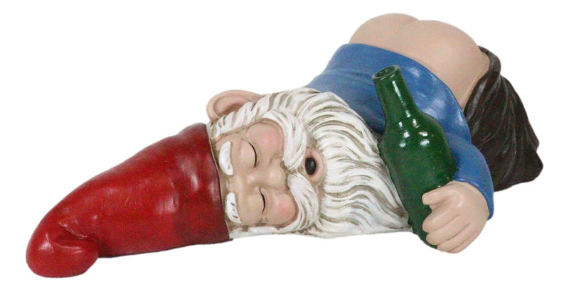 Mr Gnome Passed Out Drunk Bottom's Up Bare Buttocks Holding Booze Figurine