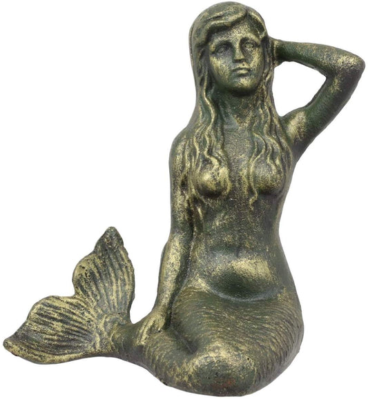 6.75"L Nautical Siren Expecting Mermaid Cast Iron Rustic Patina Finish Statue - Ebros Gift