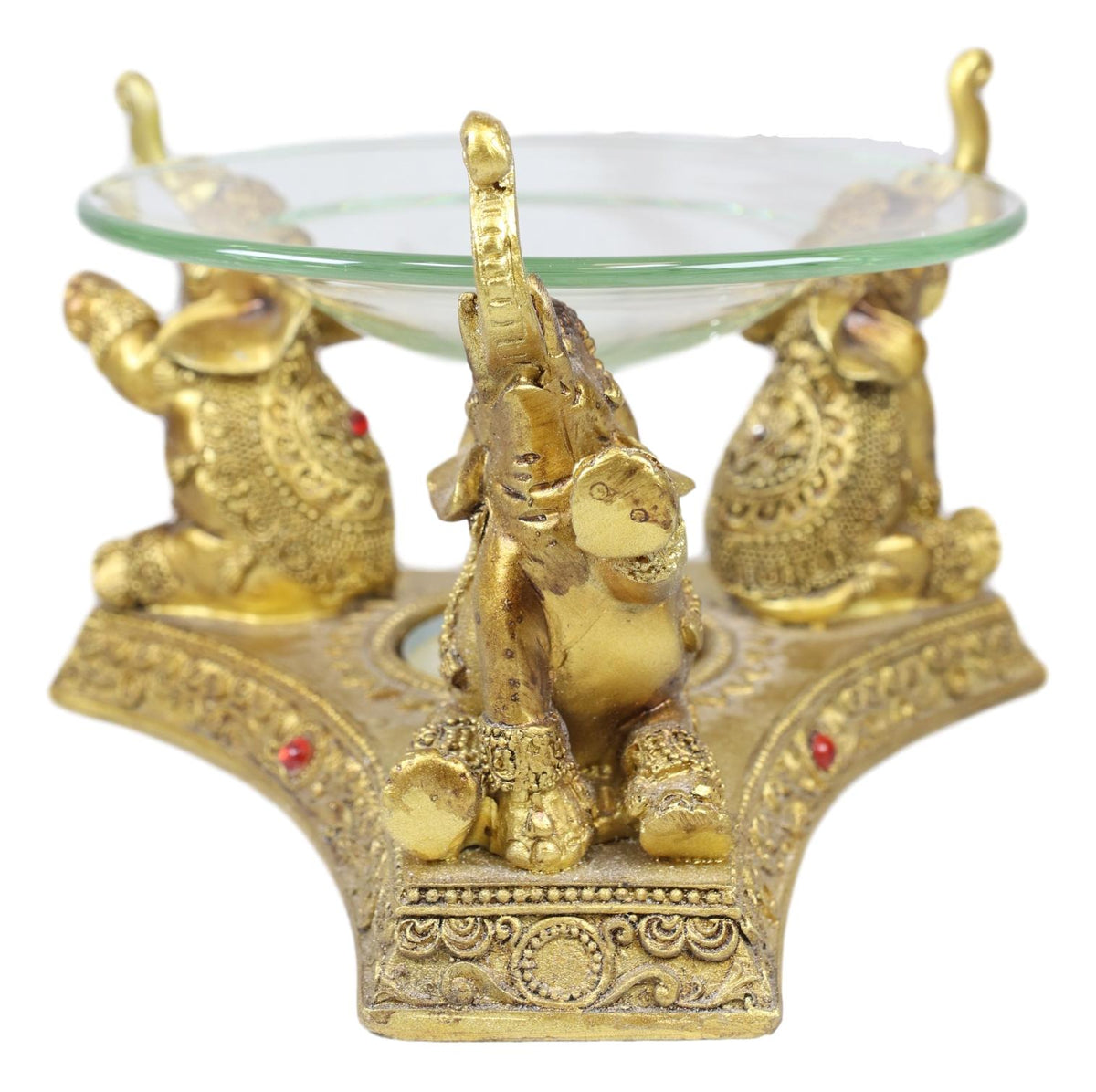 Ebros Feng Shui Golden Thai Buddha Elephants Trumpeting Candle Oil Warmer Statue