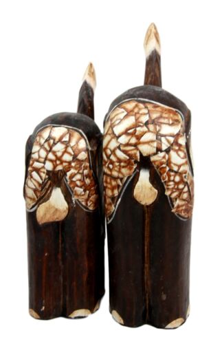 Balinese Wood Handicrafts Abstract Jungle Elephant And Calf Figurine Set 10"H