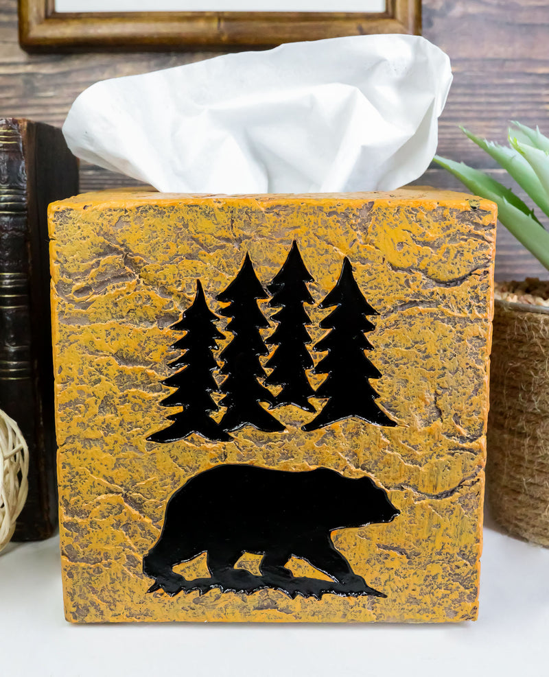 Rustic Western Black Bear Pine Trees Forest Silhouette Tissue Box Cover Holder