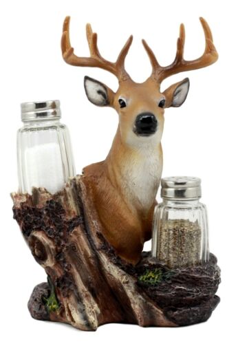 Ebros Rustic Woodlands Wild Deer Big Buck Bust Salt & Pepper Shakers Holder - Ebros Gift