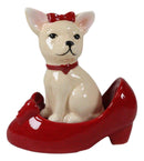 Red Ribbon Chihuahua In Red Pump Heel Shoe Salt And Pepper Shakers Ceramic Set