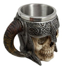 Ebros Viking Ram Horned Warrior Skull With Battle Helmet Tankard Cup Mug 13oz