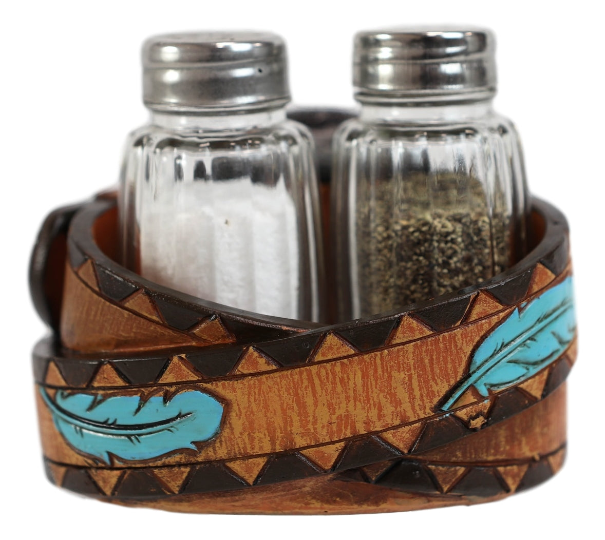 Ebros Western Turquoise Sun & Floral Lace On Belt Buckle Salt Pepper Shakers Set