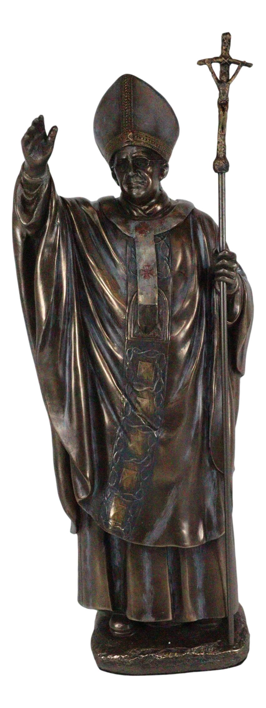 Vatican Catholic Church Pontiff Pope Francis Holding The Cross of Christ Statue - Ebros Gift