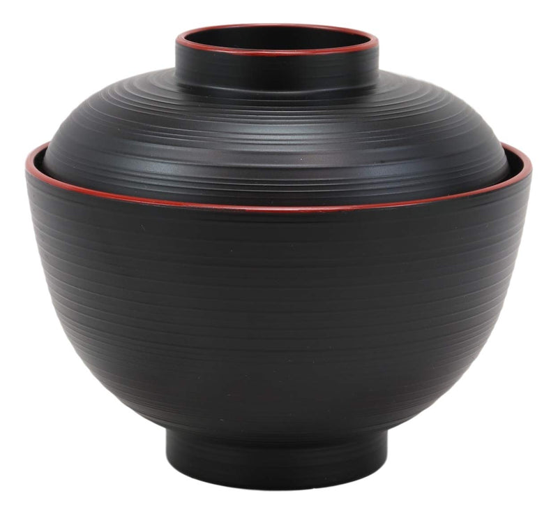 Ebros Made In Japan Black Red Lacquer Copolymer Bowl With Lid 4.5" Diameter 8oz