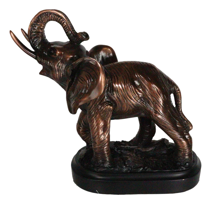 Safari African Elephant Calf With Trunk Raised Figurine On Trophy Base 6.5"L