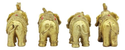 Thai Golden Elephant Feng Shui Figurine Set Of 4 Trunk Raised Elephants 3.5"Long