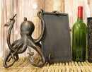 Ebros Aluminum Nautical Ocean Giant Sea Octopus Chef Holding Cutlery and Menu Board Statue 11.25" Tall Coastal Beach Kraken Home Kitchen and Dining Countertop Table Decor Sculpture
