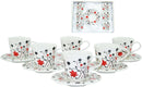 Beautiful Multi Colored Flower Vines Ceramic Coffee Cups & Saucers For 6 Guests