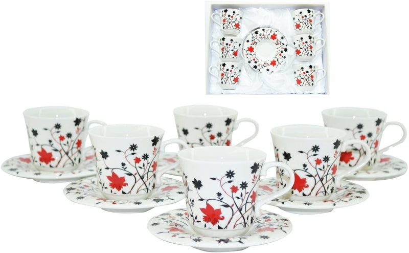Beautiful Multi Colored Flower Vines Ceramic Coffee Cups & Saucers For 6 Guests