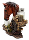 Ebros Chestnut Horse by Wagon Wheel Salt Pepper Shakers Holder Set 6.25" H