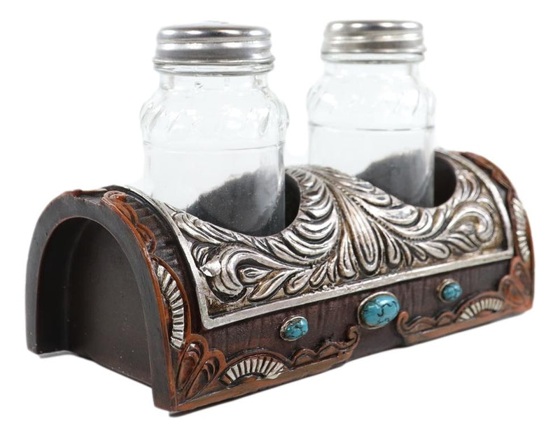 Pack of 2 Western Turquoise Gems Horse Saddle Salt and Pepper Shakers Holders