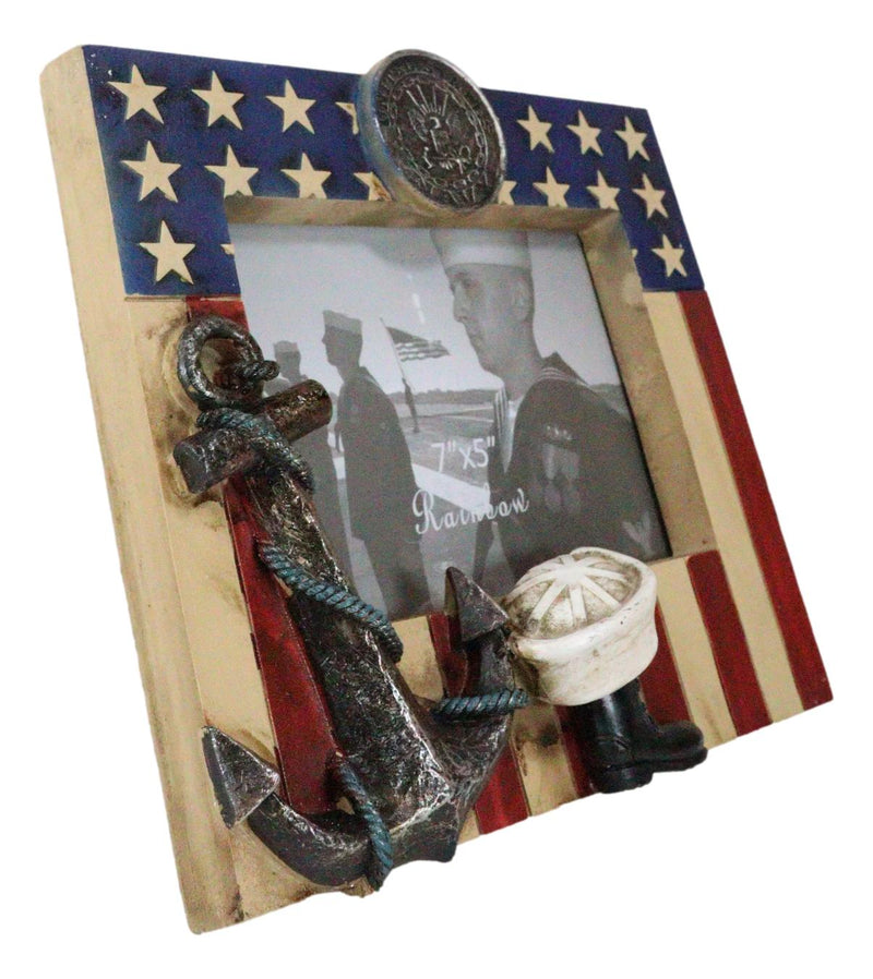 American Flag Navy Sailor Medal With Anchor Hat And Boot 5"X7" Picture Frame