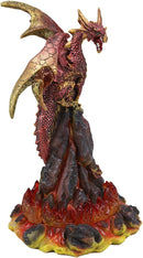 Ebros 10" H Volcano Red Fire Dragon On Rock Tower Figurine with LED Night Light - Ebros Gift