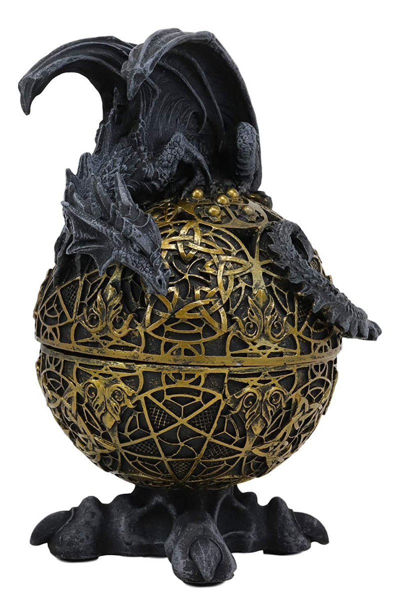 Ebros Gift Rocky Stone Dragon Perching On Celtic Knotwork Atlas Golden Egg With Claw Feet Base Decorative Jewelry Box Figurine 8.25" High Fantasy Myths Legends Dungeons And Dragons Statue