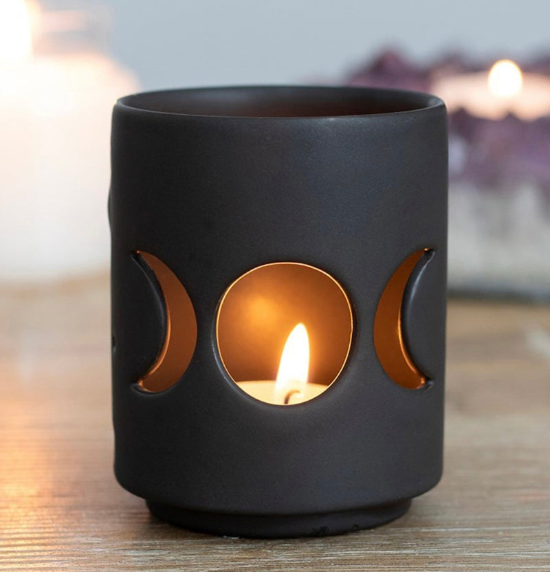 Pack Of 2 Wicca Triple Moon Goddess Black Ceramic Tea Light Votive Candle Holder