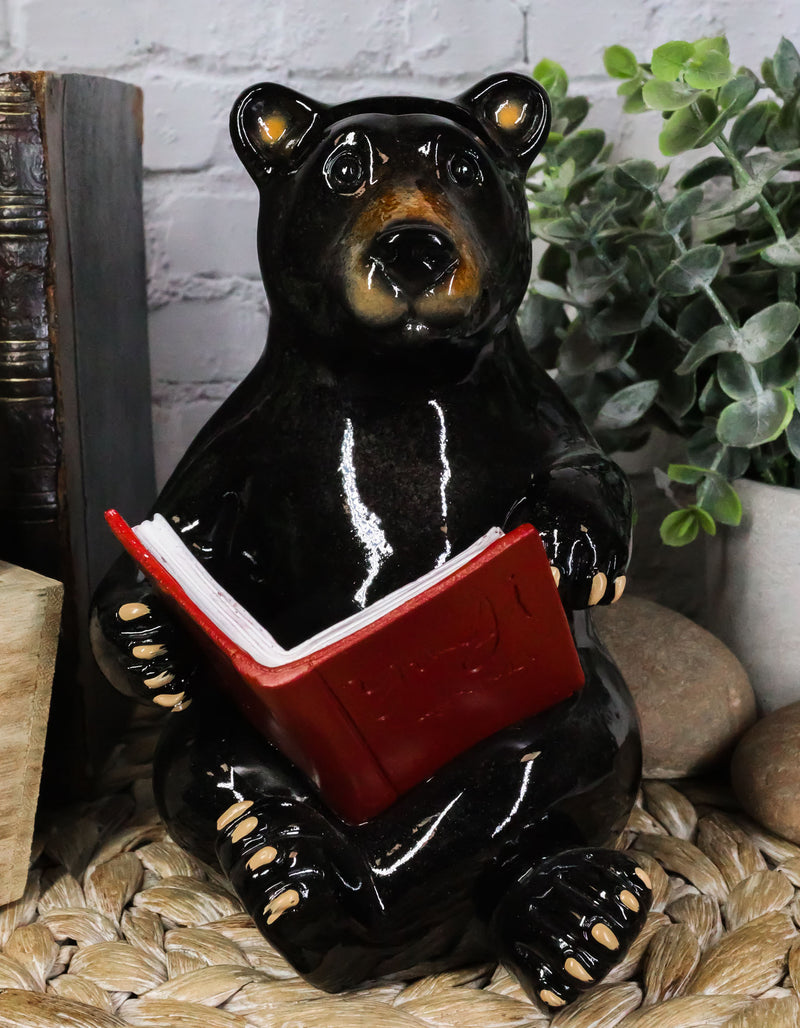 Rustic Western Whimsical Forest Black Bear Sitting and Reading A Book Figurine