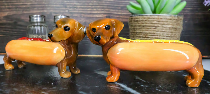 Doxies Hot Dog Sausage Wiener Dachshunds Salt And Pepper Shakers Magnetic Set