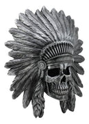 Large Native Indian Chieftain Warrior Skull With Roach Headdress Wall Decor