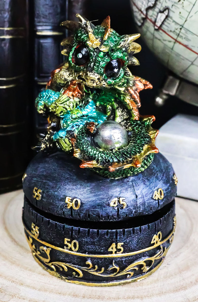 Green Baby Wyrmling Dragon Holding Egg Decorative Kitchen Timer Figurine 60 Min