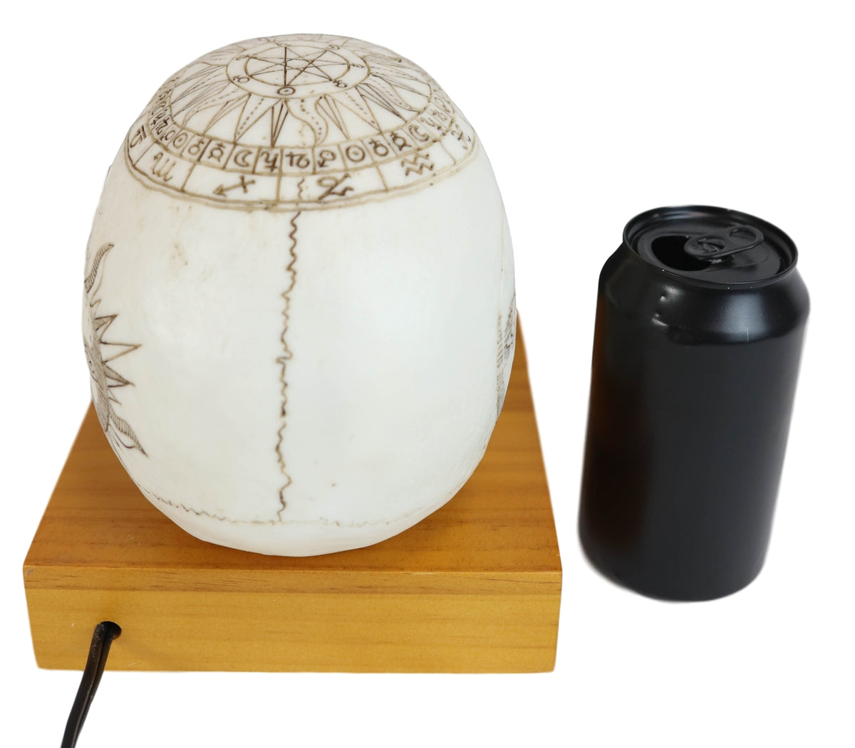 Wicca Astrology Zodiac Skull LED Night Light Statue With USB Charging Wood Base