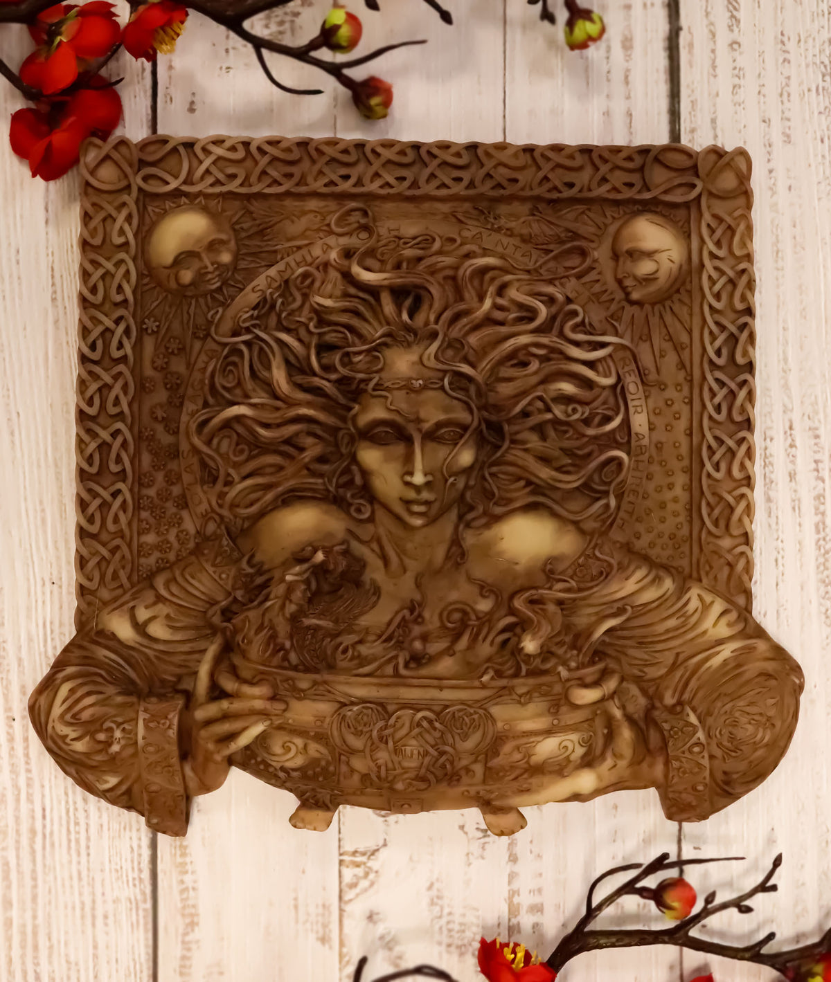 Ebros Goddess of Rebirth Cerridwen Magical Potions Cauldron Hanging Wall Plaque - Ebros Gift
