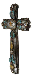 Rustic Southwestern Turquoise Ornate Patterns Western Star Concho Wall Cross