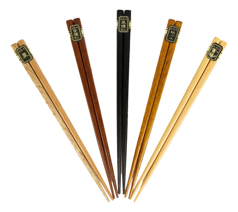 Reusable Bamboo Multi Tone Wooden Grain Colors Set of 5 Chopsticks Pairs In Box