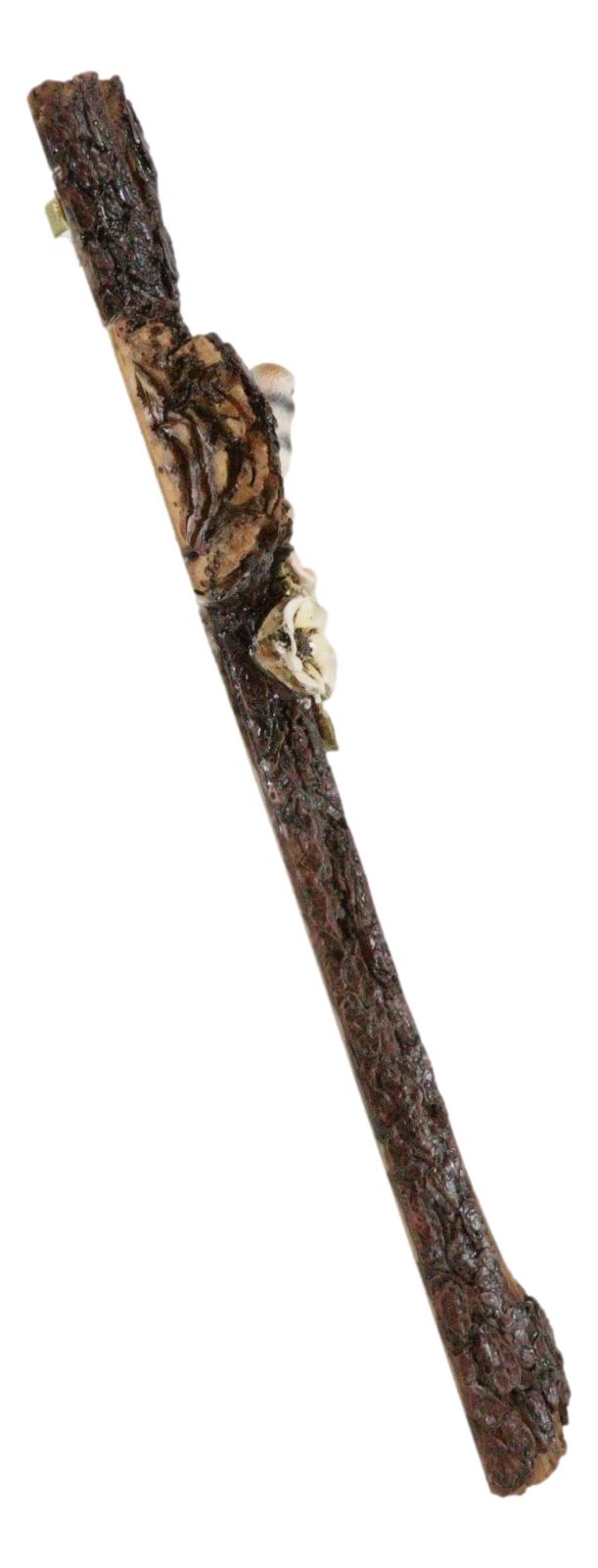 Rustic Love Grows Here Birds On Branch Flowers Faux Wooden Tree Bark Wall Cross