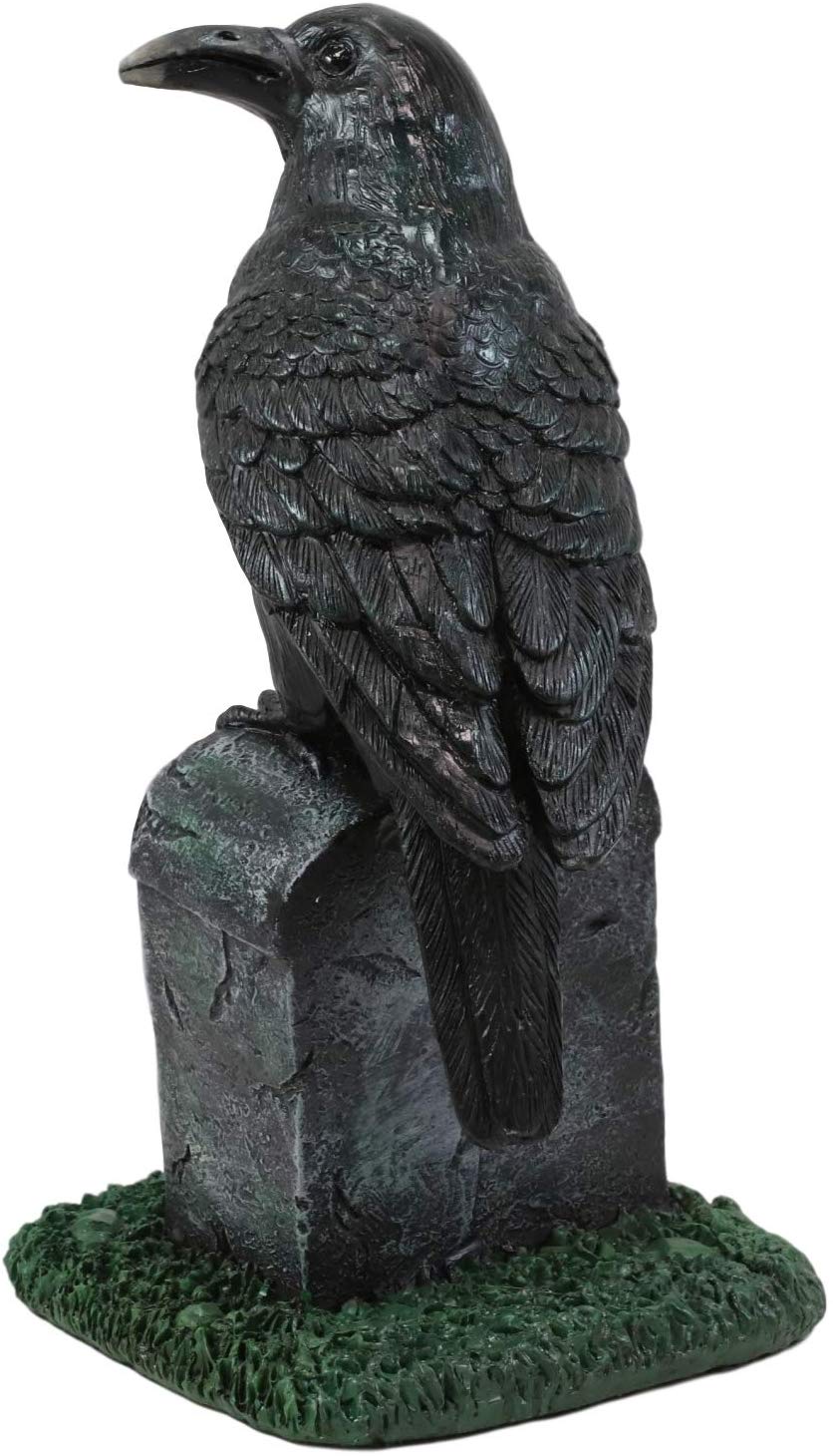 Ebros Gothic Raven Crow On Tombstone Statue 8"H RIP Headstone Figurine Decor