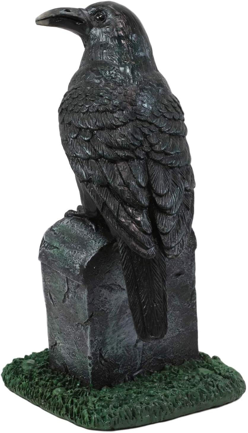 Ebros Gothic Raven Crow On Tombstone Statue 8"H RIP Headstone Figurine Decor