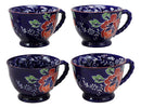Ebros Colorful Vintage Victorian Style Floral Spring Blossoms Ceramic 14oz Mugs With Comfort Ridged Handle Set of 4 Coffee Tea Drink Cups (Dark Blue)