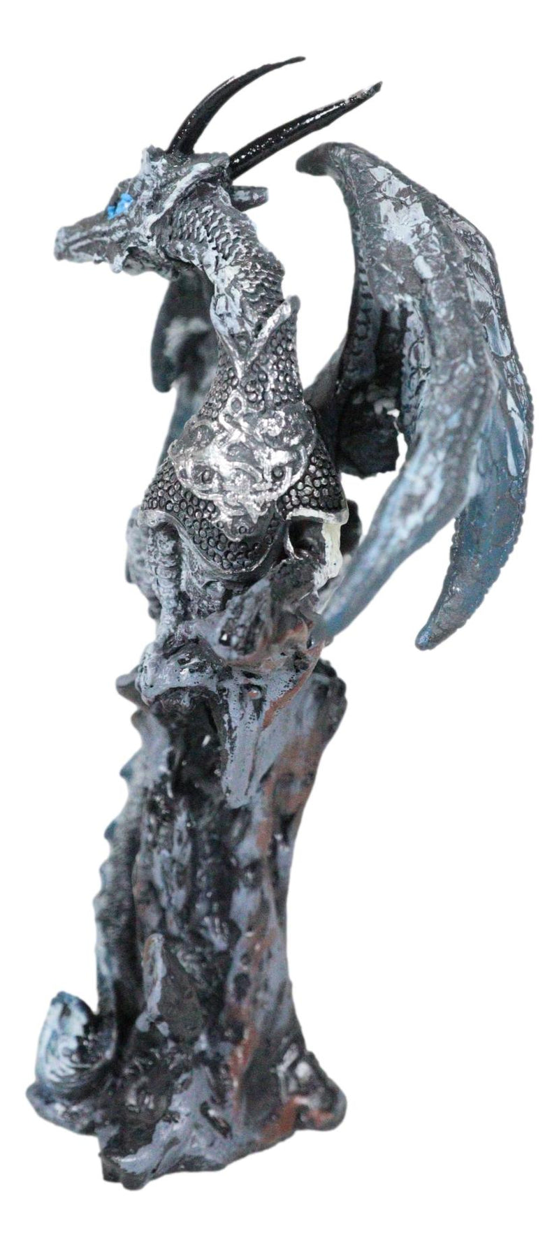 Small Winged Guardian Water Dragon Knight With Rhinestone Rock Fantasy Figurine