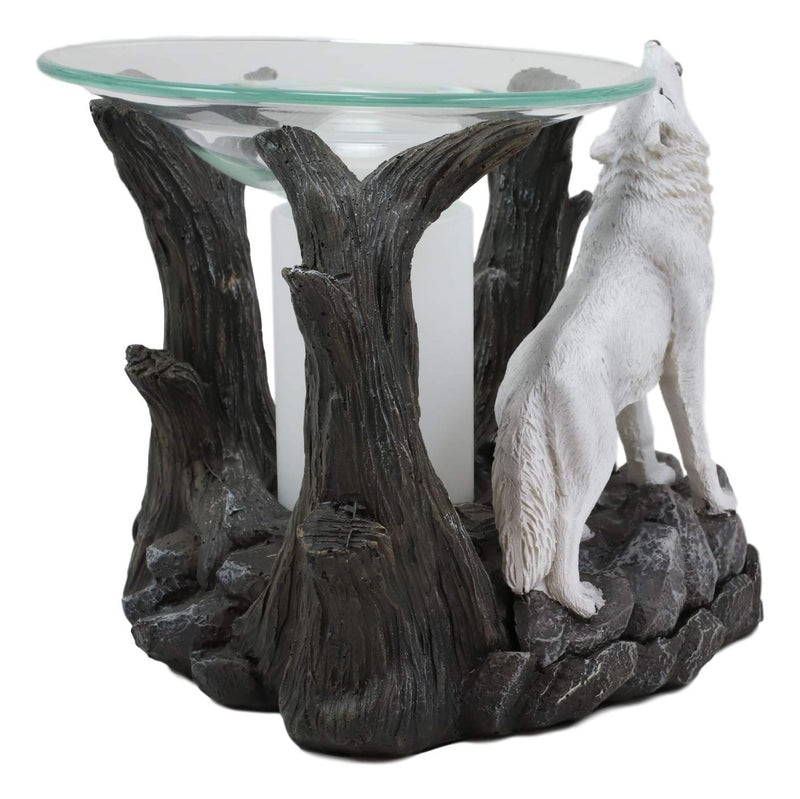 Ebros White Wolf Howling Electric Oil Burner Tart Warmer Statue Night Light