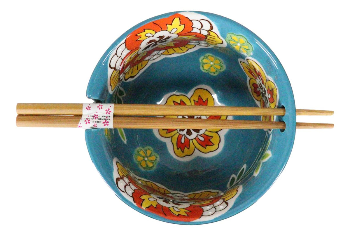Set of 3 Luxury Ottoman Silver Plated Ramen Bowls Chopsticks Turquoise Flowers