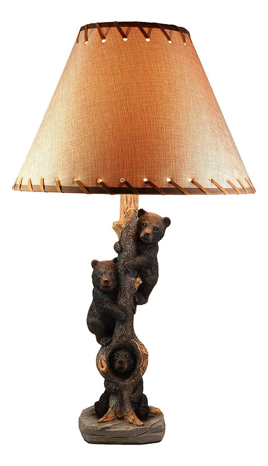 Forest Musketeers 3 Whimsical Black Bear Cubs Climbing Tree Table Lamp Statue
