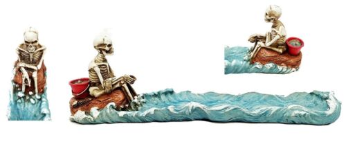 Cast Away Skeleton Stranded On Island Fishing For Fish Incense Burner Holder